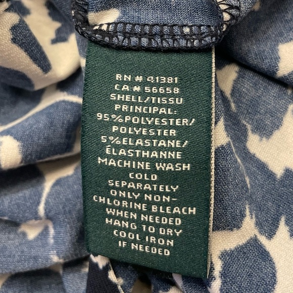 Ralph Lauren Dress Womens 4 Navy White V Neck Abstract Pattern Wrap Knee 12 - Picture 2 of 5